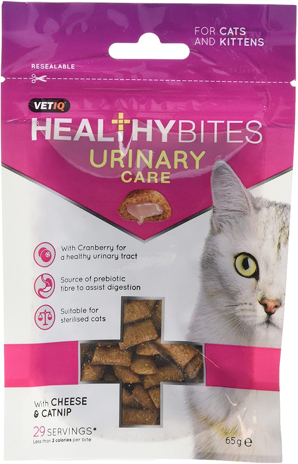 VetIQ Healthy Bites Urinary Care Cat Treats, 8x 65g, Cat Supplement with Cranberry For Urinary Tract Health, Kitten Treats with Cheese & Catnip, Pet Remedy with Prebiotic Fibre For Cat & Kitten Health